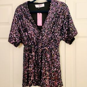 NWT Southern Fried Chics Party Girl Purple Sequin Top Size Large